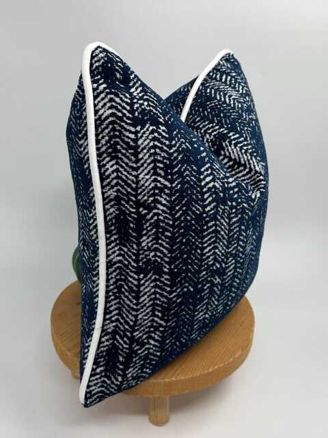 Navy Blue Textured Pillow Cover With White Piping, Woven Cotton Wool Euro Sham - image 1