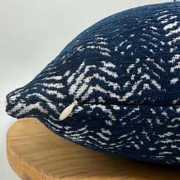 Navy Blue Textured Pillow Cover With White Piping, Woven Cotton Wool Euro Sham - thumbnail 4