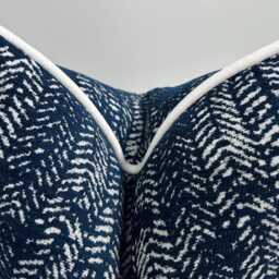 Navy Blue Textured Pillow Cover With White Piping, Woven Cotton Wool Euro Sham - thumbnail 2