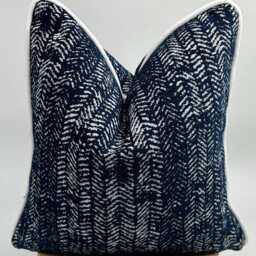 Navy Blue Textured Pillow Cover With White Piping, Woven Cotton Wool Euro Sham - thumbnail 3