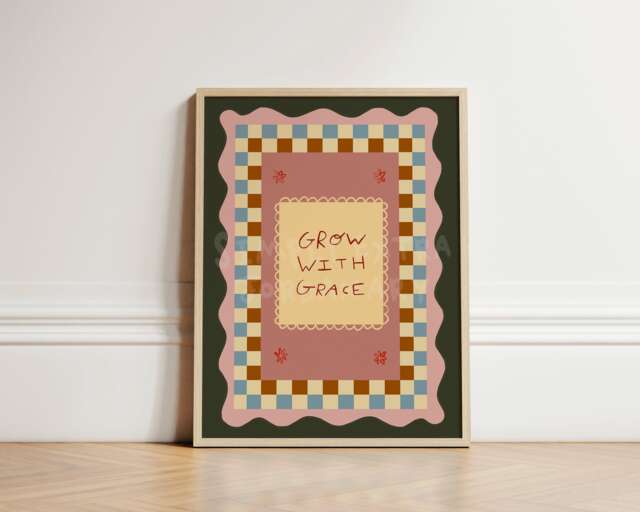 Grow With Grace Nursery Wall Art, Kids Room Decor Print, Inspirational Baby Girls Pink Bedroom, Unframed - image 1
