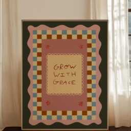 Grow With Grace Nursery Wall Art, Kids Room Decor Print, Inspirational Baby Girls Pink Bedroom, Unframed - thumbnail 3