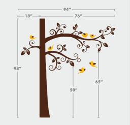 Swirly Tree Wall Decal, Corner With Birds Sticker For Kids Nursery Decor - thumbnail 4