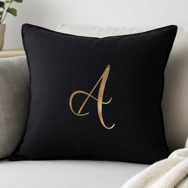 Initial Cushion Cover Personalised Cotton Pillow With Metallic Vinyl Monogram Decor - image 1