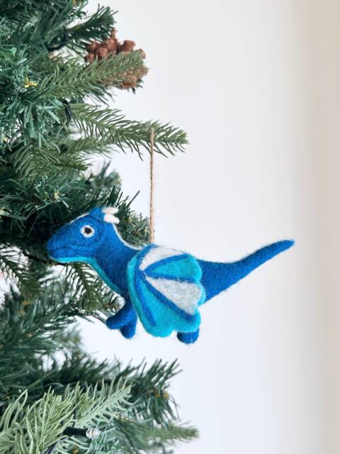 Felt Dragon Christmas Ornament, Needle-Felted Flying Pterosaur Biodegradable Decoration, Tree Hanging Avatar - image 1