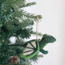 Felt Dragon Christmas Ornament, Needle-Felted Flying Pterosaur Biodegradable Decoration, Tree Hanging Avatar - thumbnail 2