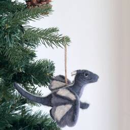 Felt Dragon Christmas Ornament, Needle-Felted Flying Pterosaur Biodegradable Decoration, Tree Hanging Avatar - thumbnail 3
