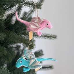 Felt Dragon Christmas Ornament, Needle-Felted Flying Pterosaur Biodegradable Decoration, Tree Hanging Avatar - thumbnail 4