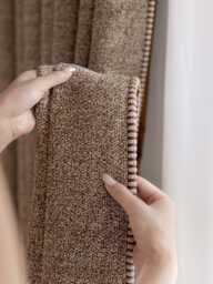 Grahm Semi Blackout Curtain With Trim, Linen Look Room Darkening Curtain, Custom Blockout For Bedroom & Livingroom, 1Pc