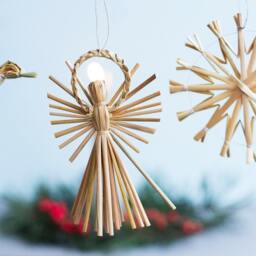 Handmade Natural Straw Christmas Ornaments - Set Of 12, Traditional Folk Art - thumbnail 4