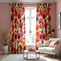 Vibrant Floral Watercolor Curtain Panels, Purple & Orange Roses With Green Leaves Drape, Bright Garden Inspired Window Treatment