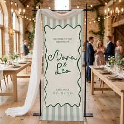 Personalized Wedding Welcome Banner Striped Pattern, Custom Couple Wall Tapestry, Beach Ceremony Sign, Elegant Decor 2026 - thumbnail 2