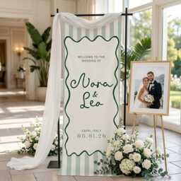 Personalized Wedding Welcome Banner Striped Pattern, Custom Couple Wall Tapestry, Beach Ceremony Sign, Elegant Decor 2026 - thumbnail 3