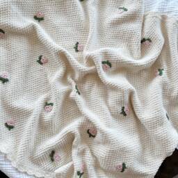 Knit Baby Blanket, Embroidery Gift For Shower, Organic Cotton Nursery Blanket - thumbnail 4