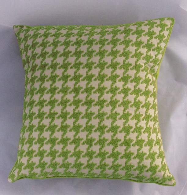 Green Pillow Cover, Houndstooth , Off White Throw Pillow, Chartreuse Green Cover, Green Cover, Raised Velvet - image 1