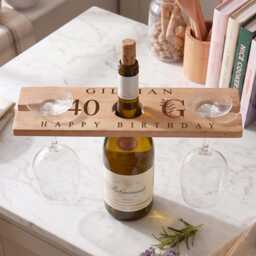 Personalised Engraved Wooden Wine Glass & Bottle Holde Any Age Birthday 21st 30Th 40Th 50Th - thumbnail 2