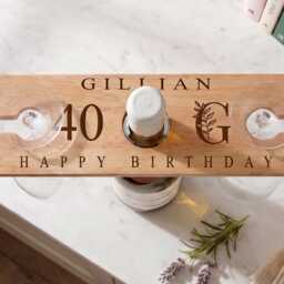 Personalised Engraved Wooden Wine Glass & Bottle Holde Any Age Birthday 21st 30Th 40Th 50Th - thumbnail 1