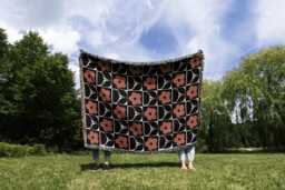 Floral Checkered Woven Cotton Blanket in Terracotta & Black - thumbnail 1