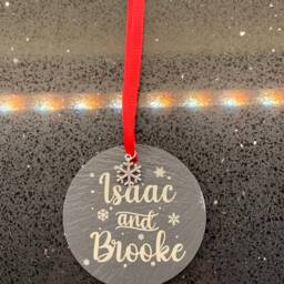 Personalised 2 Names Christmas Tree Bauble Decorations Natural Slate Childrens - thumbnail 3