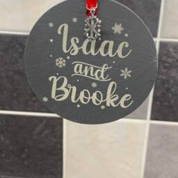 Personalised 2 Names Christmas Tree Bauble Decorations Natural Slate Childrens - thumbnail 4