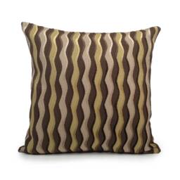 Chocolate Brown, Olive Green & Light Tan Pillow, Throw Pillow Cover, Decorative Pillow, Cushion Velvet Blend Wave Stripes Pillow - thumbnail 1