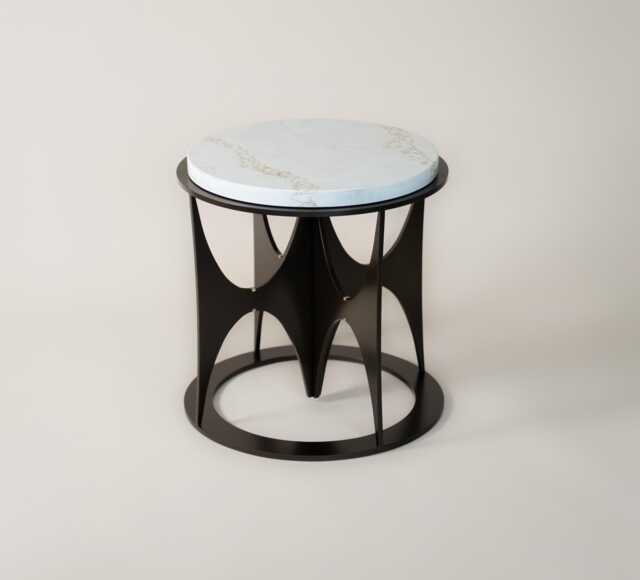 Handmade Dark Bronze Side Table Ceramic Top, Brass Inlay - image 1