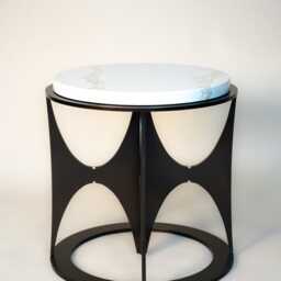 Handmade Dark Bronze Side Table Ceramic Top, Brass Inlay - thumbnail 2