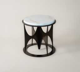 Handmade Dark Bronze Side Table Ceramic Top, Brass Inlay - thumbnail 1