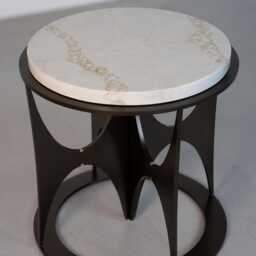 Handmade Dark Bronze Side Table Ceramic Top, Brass Inlay - thumbnail 4