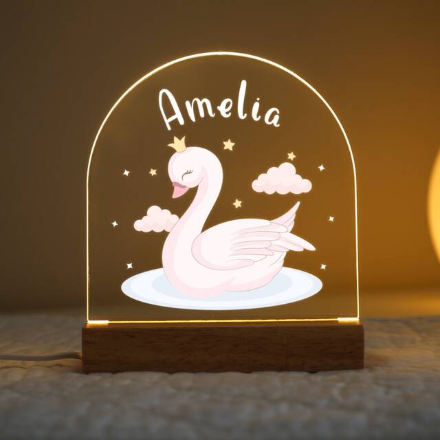 Personalised Led Swan Lamp, Kids Night Light Gift, Baby Girls Light, Birthday Gifts For Kids, Bedroom Nursery Table - image 1