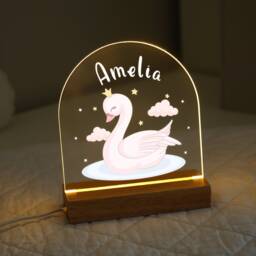 Personalised Led Swan Lamp, Kids Night Light Gift, Baby Girls Light, Birthday Gifts For Kids, Bedroom Nursery Table - thumbnail 2