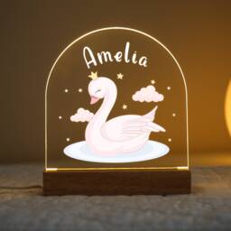 Personalised Led Swan Lamp, Kids Night Light Gift, Baby Girls Light, Birthday Gifts For Kids, Bedroom Nursery Table