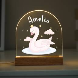 Personalised Led Swan Lamp, Kids Night Light Gift, Baby Girls Light, Birthday Gifts For Kids, Bedroom Nursery Table - thumbnail 3