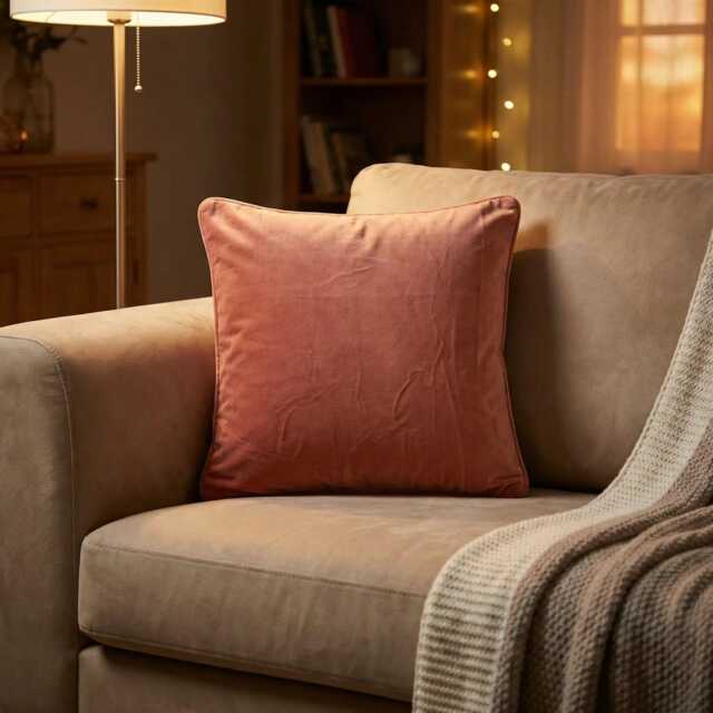 Handmade Cotton Velvet Cushion Cover 1 Piece Blush Pink Pillow With Piping - image 1