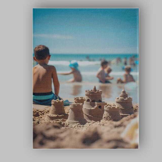Summer Beach Sandcastle Family Holiday Coastal Photography Canvas Wall Art Print Decor Picture Ready To Hang - image 1