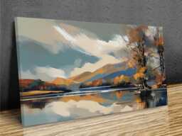 Wintermere, Lake Mountains Reflections Abstract Art , District, Panormic Wall Art, Mounted Canvas Print Ready To Hang - thumbnail 1