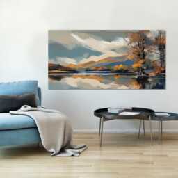 Wintermere, Lake Mountains Reflections Abstract Art , District, Panormic Wall Art, Mounted Canvas Print Ready To Hang - thumbnail 3
