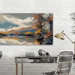 Wintermere, Lake Mountains Reflections Abstract Art , District, Panormic Wall Art, Mounted Canvas Print Ready To Hang - thumbnail 2