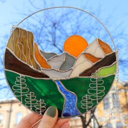 Mother's Gift Stain Glass Panel Suncatcher Picture Mountains Hill Landscape Home Decor For Window Wall Cling Nature House - thumbnail 3