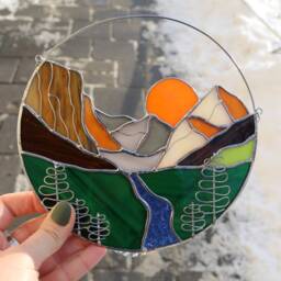 Mother's Gift Stain Glass Panel Suncatcher Picture Mountains Hill Landscape Home Decor For Window Wall Cling Nature House - thumbnail 2