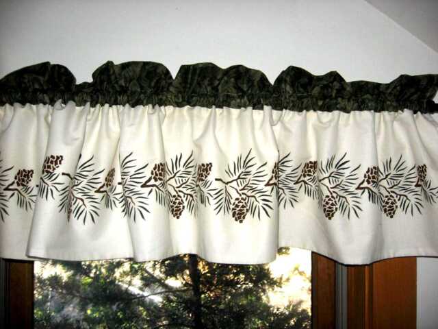 Hand Stenciled Pine Cone Valance Rustic Cabin Decor - image 1