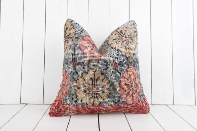 16x16 Vintage Turkish Kilim Pillow Cover, Bohemian Cushion - image 1
