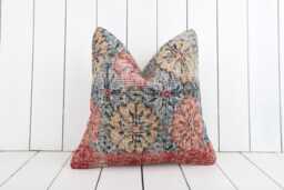 16x16 Vintage Turkish Kilim Pillow Cover, Bohemian Cushion - thumbnail 1