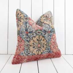 16x16 Vintage Turkish Kilim Pillow Cover, Bohemian Cushion - thumbnail 3