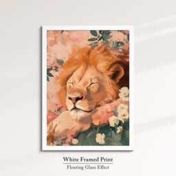 Lion Sleeping Flowers Abstract Oil Painting Framed Print & Canvas Portrait Wall Art Poster Home Decor Interior Animal Lover Gift - thumbnail 3