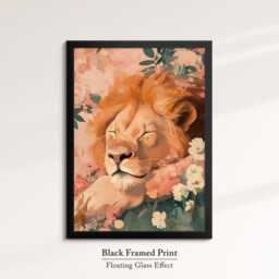 Lion Sleeping Flowers Abstract Oil Painting Framed Print & Canvas Portrait Wall Art Poster Home Decor Interior Animal Lover Gift - thumbnail 2