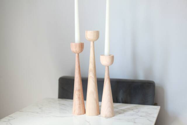 Handturned Wooden Candlestick Set Rustic Home Decor Gift - image 1