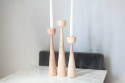 Handturned Wooden Candlestick Set Rustic Home Decor Gift - thumbnail 1