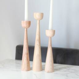 Handturned Wooden Candlestick Set Rustic Home Decor Gift - thumbnail 4