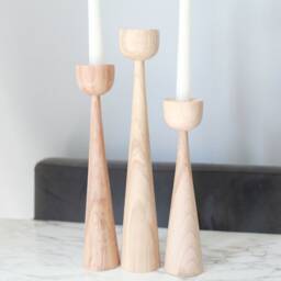 Handturned Wooden Candlestick Set Rustic Home Decor Gift - thumbnail 2